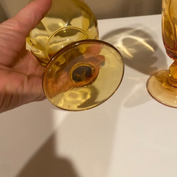 Vintage Amber Glass Goblets Set of 2 – 6 Tall Mixed Styles - Picture 5 of 5